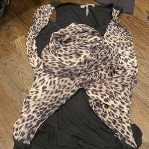 Loose black tank with attached leopard wrap